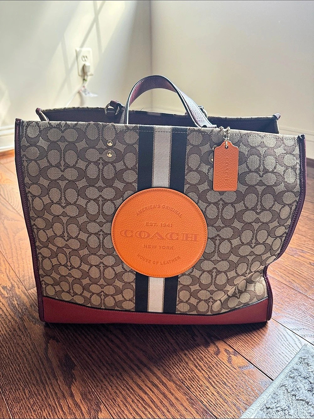 COACH Field Tote 40 in Signature Canvas with Patches Signature Canvas Tote Brown